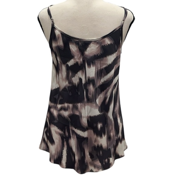 Graham & Spencer Silk Tank Medium Ruffle Trim Neckline Gray Cream Blush Print - Picture 2 of 10